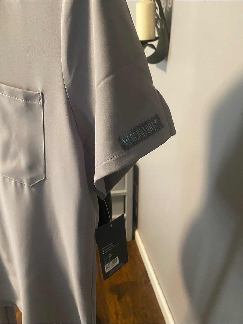 Med Couture Women's Scrub Top and Pants Set in Light Gray - Picture 2 of 10